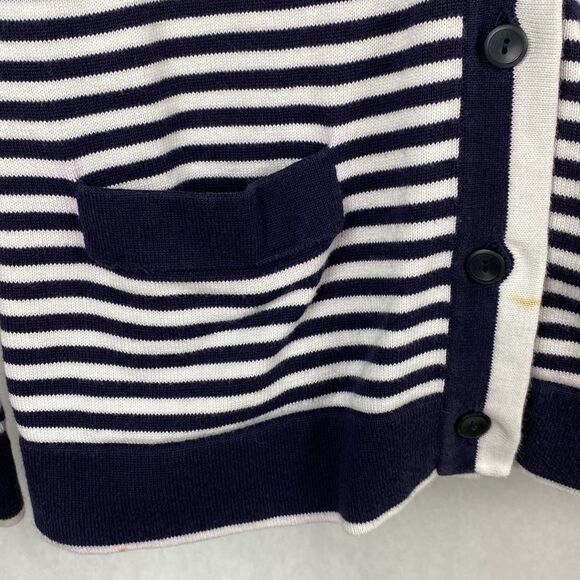 Lands’ End Cardigan Sweater Striped Small 6-8 Nautical Navy White Button Front - Picture 3 of 8